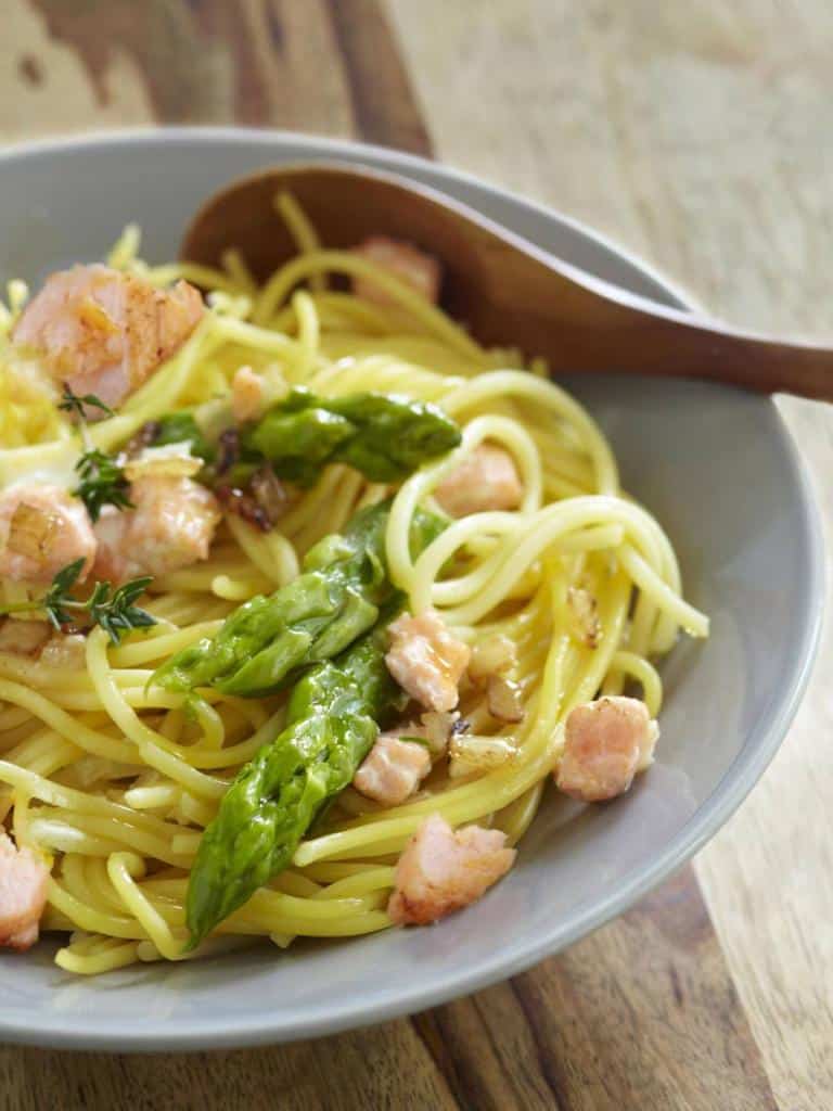 Spaghettis sans gluten asperges et saumon